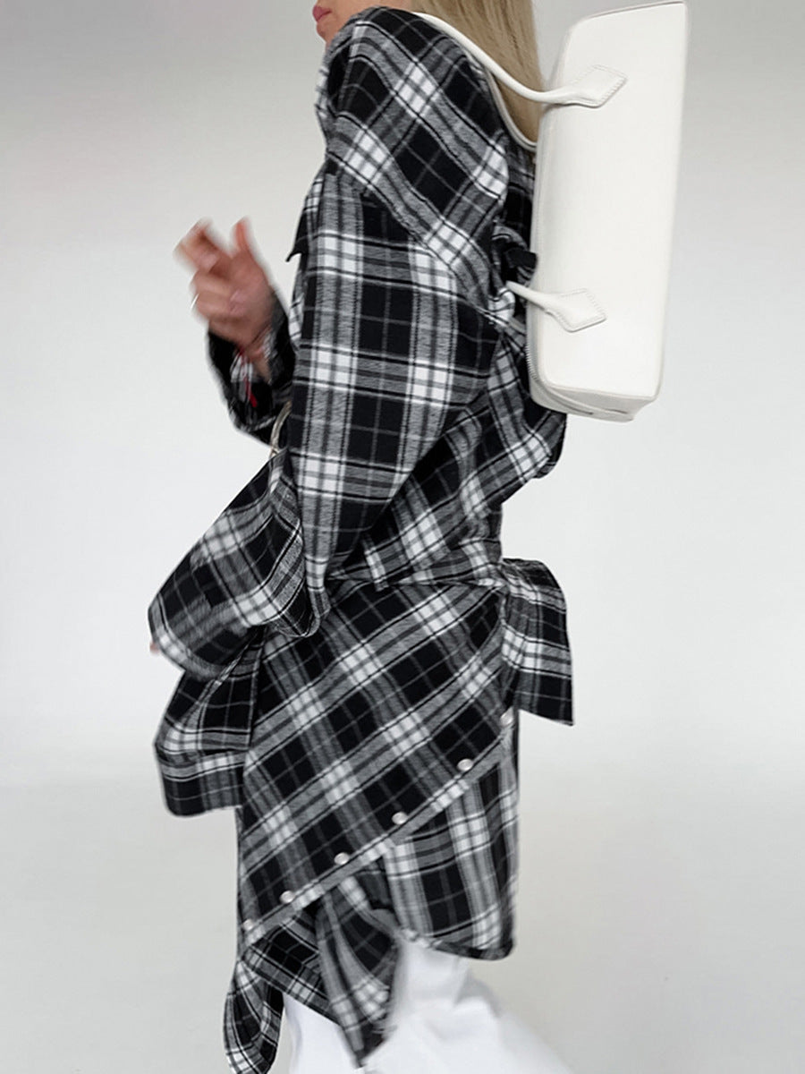 Classic black and white plaid shirt autumn new European and American loose casual outerwear women's shirt women's clothing