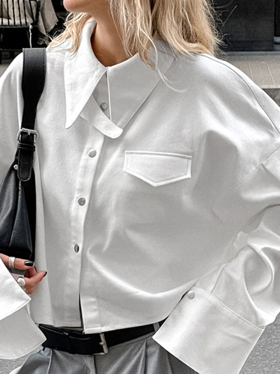 Commuter design white lapel shirt for women autumn fashion outerwear loose cotton tops professional women's clothing