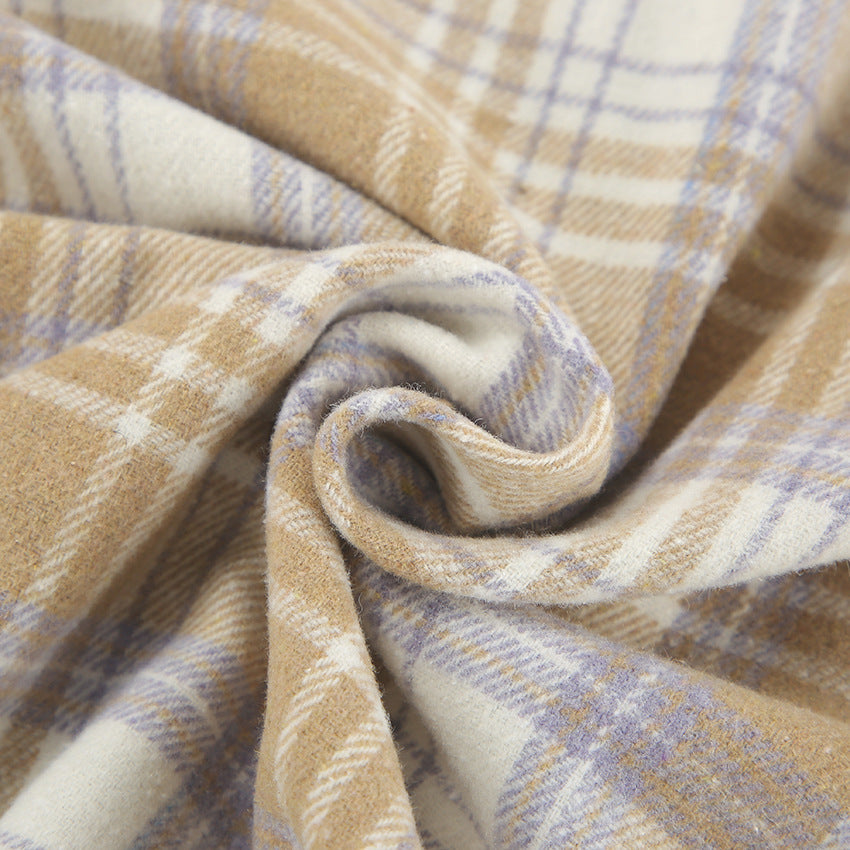 Maillard style woolen lapel plaid shirt spring and summer fashion new style