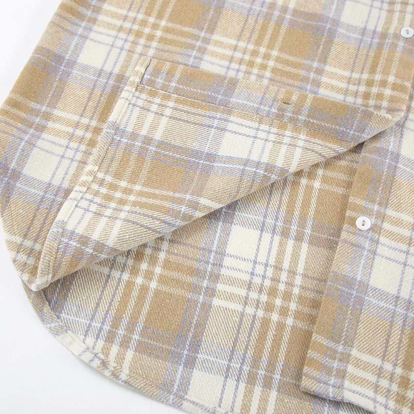 Maillard style woolen lapel plaid shirt spring and summer fashion new style