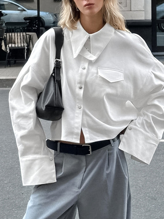 Commuter design white lapel shirt for women autumn fashion outerwear loose cotton tops professional women's clothing
